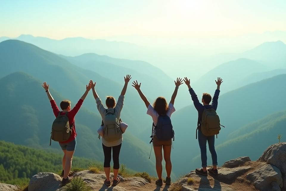 Group enjoying mountain view after a hike