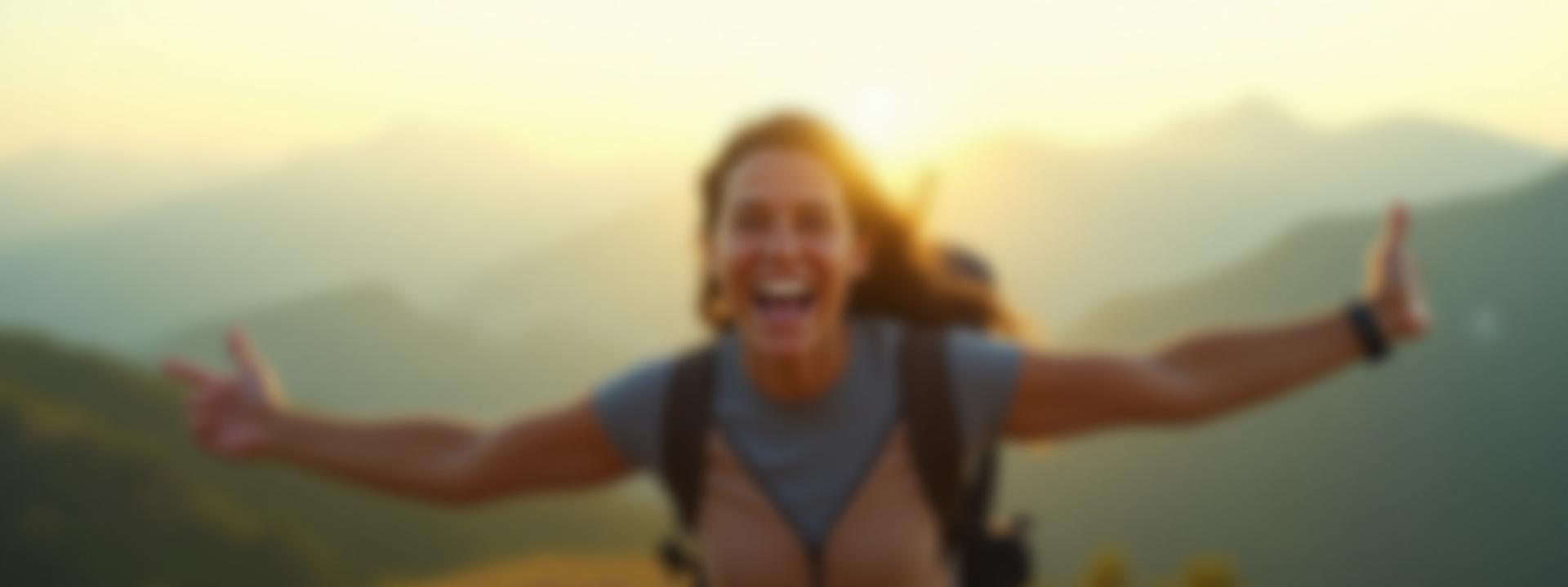 Happy hiker smiling on a mountain summit
