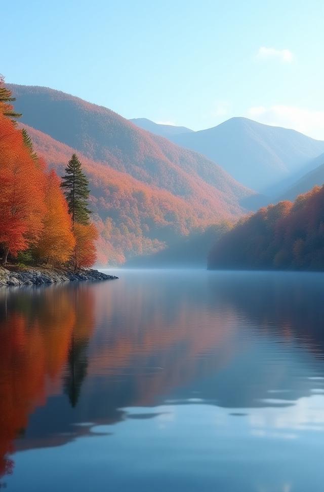 Lake in Adirondacks reflecting vibrant fall foliage